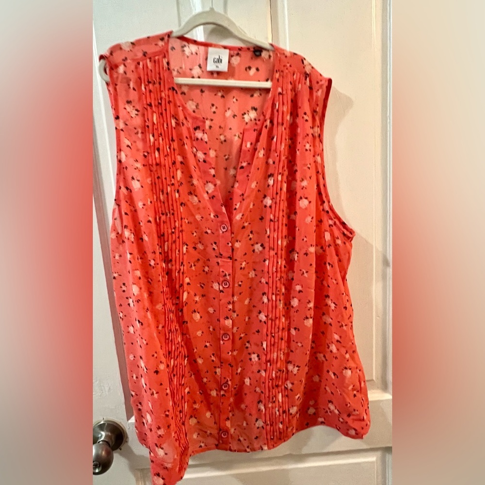 Cabi Pintuck Coral Blouse, XL